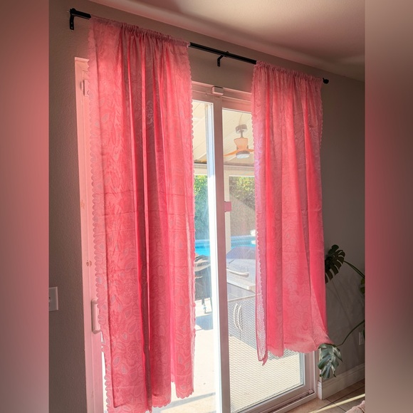 Vintage Pink Sheer Curtains Floral Lace Set Cottagecore